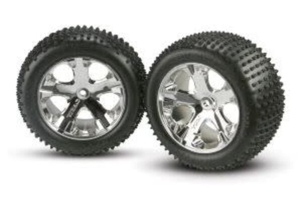Traxxas 3770 Tires & wheels, assembled, glued (2.8') (All-Star chrome wheels, Alias® tires, foam inserts) (2WD electric rear) (2)