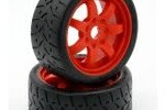 Powerhobby PHT5101-Red  Powerhobby 1/8 Gripper 42/100 Belted Mounted Tires 17mm Red Wheels