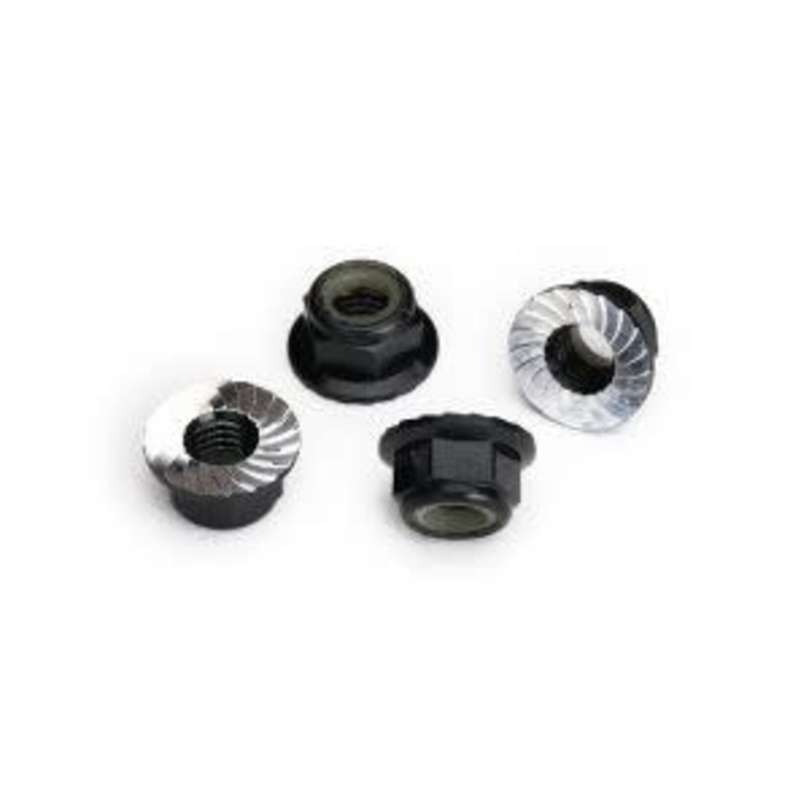 Traxxas 8447A Nuts, 5mm flanged nylon locking (aluminum, black-anodized, serrated) (4)