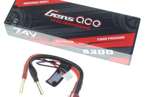 Gens ACE GA-53002S60C   Gens Ace 2S1P 7.4V 5300mAh 60C LiPo Battery(Hard Case)(4mmBullet)