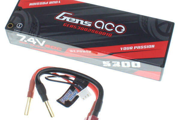 Gens ACE GA-53002S60C   Gens Ace 2S1P 7.4V 5300mAh 60C LiPo Battery(Hard Case)(4mmBullet)