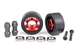 Traxxas 7775R  Wheels, wheelie bar, 6061-T6 aluminum (red-anodized) (2)/ axle, wheelie bar, 6061-T6 aluminum (2)/ 10x15x4 ball bearings (4)