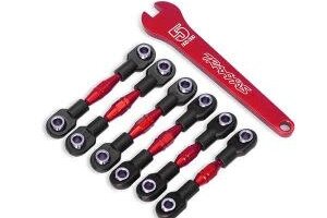 Traxxas 8341R Turnbuckles, aluminum (red-anodized), camber links, 32mm (front) (2)/ camber links, 28mm (rear) (2)/ toe links, 34mm (2)/ aluminum wrench