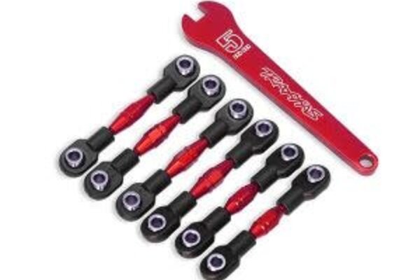 Traxxas 8341R Turnbuckles, aluminum (red-anodized), camber links, 32mm (front) (2)/ camber links, 28mm (rear) (2)/ toe links, 34mm (2)/ aluminum wrench