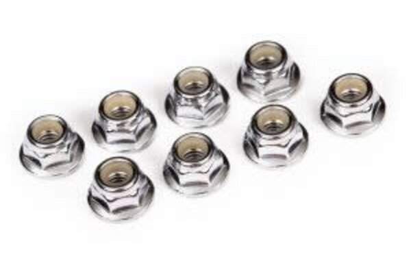 Traxxas 3647 Nuts, 4mm flanged nylon locking (steel, serrated) (8)