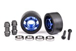 Traxxas 7775X  Wheels, wheelie bar, 6061-T6 aluminum (blue-anodized) (2)/ axle, wheelie bar, 6061-T6 aluminum (2)/ 10x15x4 ball bearings (4