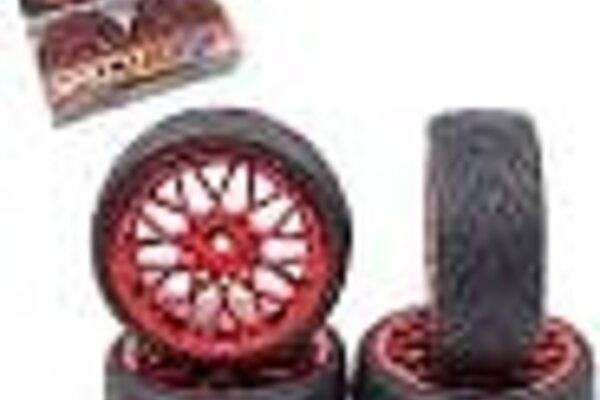Yeah Racing YEA-WL-0108  Yeah Racing Spec T Pre-Mounted On-Road Touring Tires w/LS Wheels (Red) (4) w/12mm Hex & 3mm Offset