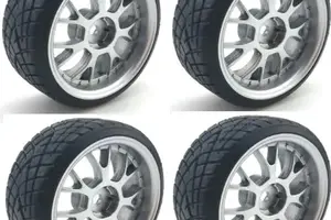 Powerhobby PHB5429  Powerhobby 1/10 Drift Car Mounted Tires / Wheels (4) Silver PY073