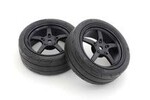 Kyosho KYOFATH705BKM  Glued TC Tire, Medium Compound, on 5-Spoke Racing Wheel, Black,