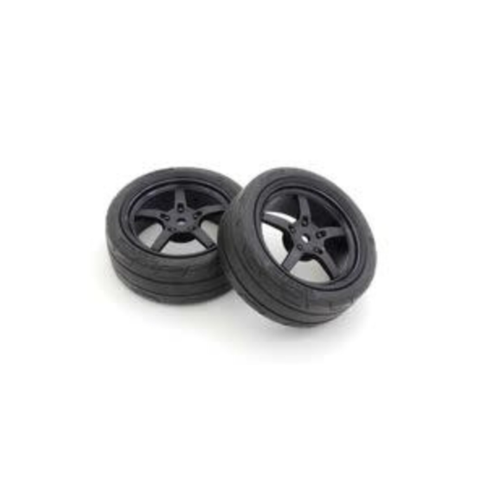 Kyosho KYOFATH705BKM  Glued TC Tire, Medium Compound, on 5-Spoke Racing Wheel, Black,