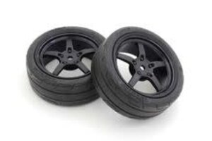 Kyosho KYOFATH705BKM  Glued TC Tire, Medium Compound, on 5-Spoke Racing Wheel, Black,