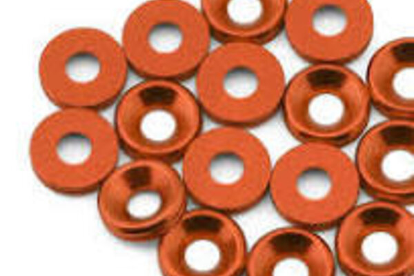 Team Brood BRO-TBR-6061CSWKITO  Team Brood 3mm 6061 Aluminum Countersunk Washer (Orange) (16)