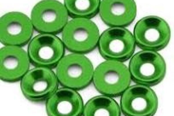 Team Brood BRO-TBR-6061CSWKITG  Team Brood 3mm 6061 Aluminum Countersunk Washer (Green) (16)