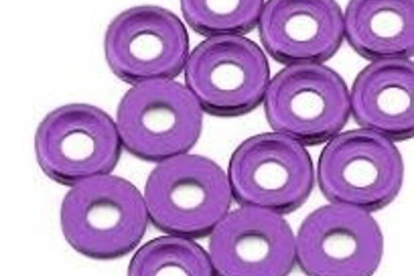 Team Brood BRO-TBR-6061BHWKITP  Team Brood 3mm 6061 Aluminum Button Head Washer (Purple) (16)