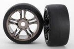 Traxxas 6479 XO-1  Tires & wheels, assembled, glued (split-spoke, black chrome wheels, slick tires (S1 compound), foam inserts) (front) (2)