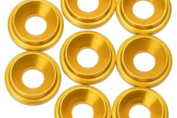 1UP Racing 1UP820709  7075 LowPro Countersunk Washers, M3, Gold, 8pcs