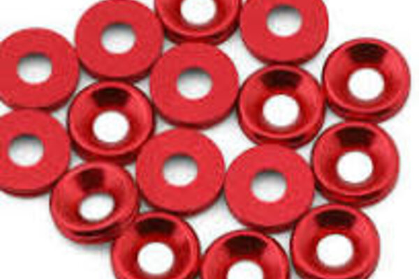 Team Brood BRO-TBR-6061CSWKITR  Team Brood 3mm 6061 Aluminum Countersunk Washer (Red) (16)