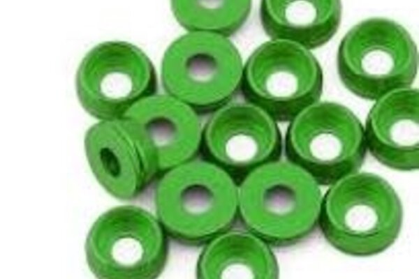 Team Brood BRO-TBR-6061CHWKITG  Team Brood 3mm 6061 Aluminum Cap Head Washer (Green) (16)