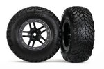 Traxxas 5889 Tires & wheels, assembled, glued (SCT Split-Spoke black, satin chrome beadlock style wheel, dual profile (2.2' outer, 3.0' inner), SCT off-road racing tires, foam inserts) (2) (4WD f/r, 2WD rear) (TSM rated)
