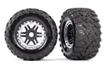 Traxxas 8972X Tires & wheels, assembled, glued (black, satin chrome beadlock style wheels, Maxx® MT tires, foam inserts) (2) (17mm splined) (TSM® rated)