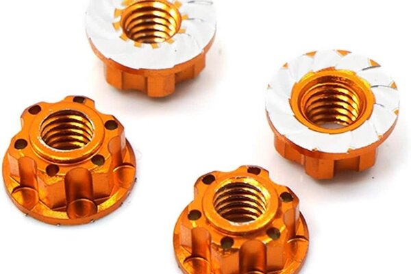 Yeah Racing YEA-YA-0448OR  Yeah Racing 4mm Aluminum Serrated Wheel Lock Nut (4) (Orange)
