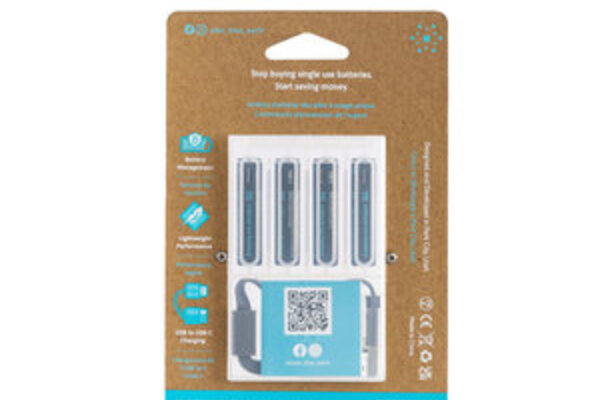 PBLPBAAAC  Pale Blue Lithium Ion Rechargeable AAA Batteries 4pk
