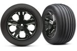 Traxxas 3771A Tires & wheels, assembled, glued (2.8') (All-Star black chrome wheels, ribbed tires, foam inserts) (electric front) (2)