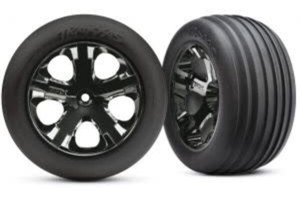 Traxxas 3771A Tires & wheels, assembled, glued (2.8') (All-Star black chrome wheels, ribbed tires, foam inserts) (electric front) (2)