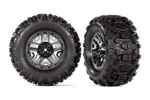 Traxxas 9072 Tires & wheels, assembled, glued (black chrome 2.8' wheels, Sledgehammer® tires, foam inserts) (2) (TSM® rated)