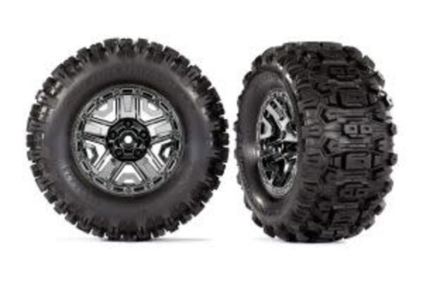 Traxxas 9072 Tires & wheels, assembled, glued (black chrome 2.8' wheels, Sledgehammer® tires, foam inserts) (2) (TSM® rated)