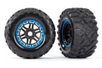 Traxxas 8972A Tires & wheels, assembled, glued (black, blue beadlock style wheels, Maxx® MT tires, foam inserts) (2) (17mm splined) (TSM® rated)
