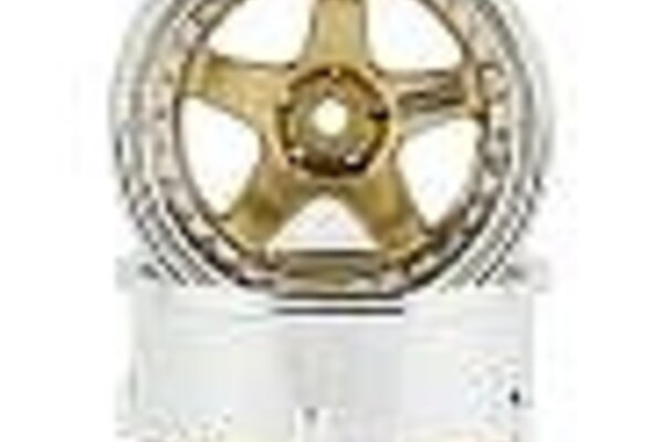 DSC-DE-018  DS Racing Drift Element 5 Spoke Drift Wheels (Gold & Chrome w/Gold Rivets) (2) (Adjustable Offset) w/12mm Hex