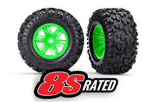 Traxxas 7772G Tires & wheels, assembled, glued (X-Maxx® green wheels, Maxx® AT tires, foam inserts) (left & right) (2)