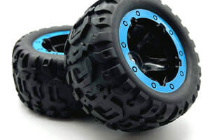 Blackzon BZN540108	BlackZon Turbo Slyder & Slyder MT Black Wheels and Tires Assembled, Blue Beadlock Ring