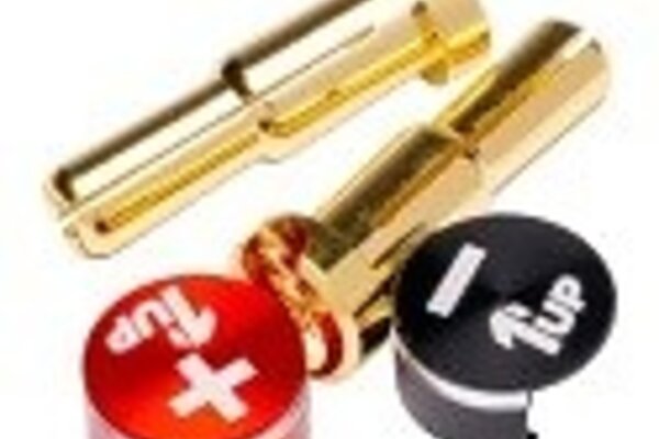 1UP Racing LowPro Bullet Plugs & Grips, 4/5mm Stepped, Red/Black
