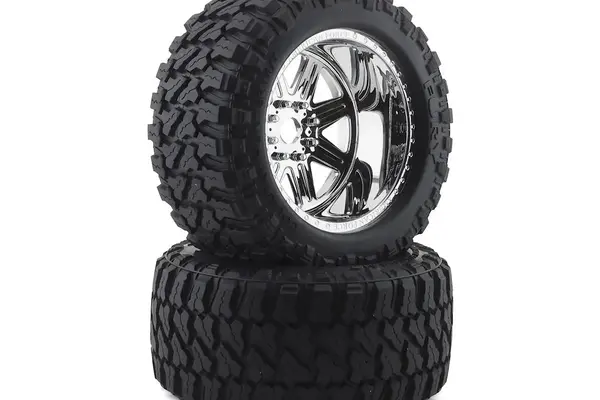 CEN Racing CEGCKR0506  CEN Fury Pre-Mounted Monster Truck Tires w/SS8 Plastic Wheels (2) (Chrome)