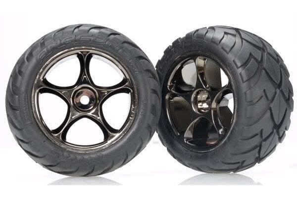 Traxxas 2478A Tires & wheels, assembled (Tracer 2.2" black chrome wheels, Anaconda® 2.2" tires with foam inserts) (2) (Bandit rear)