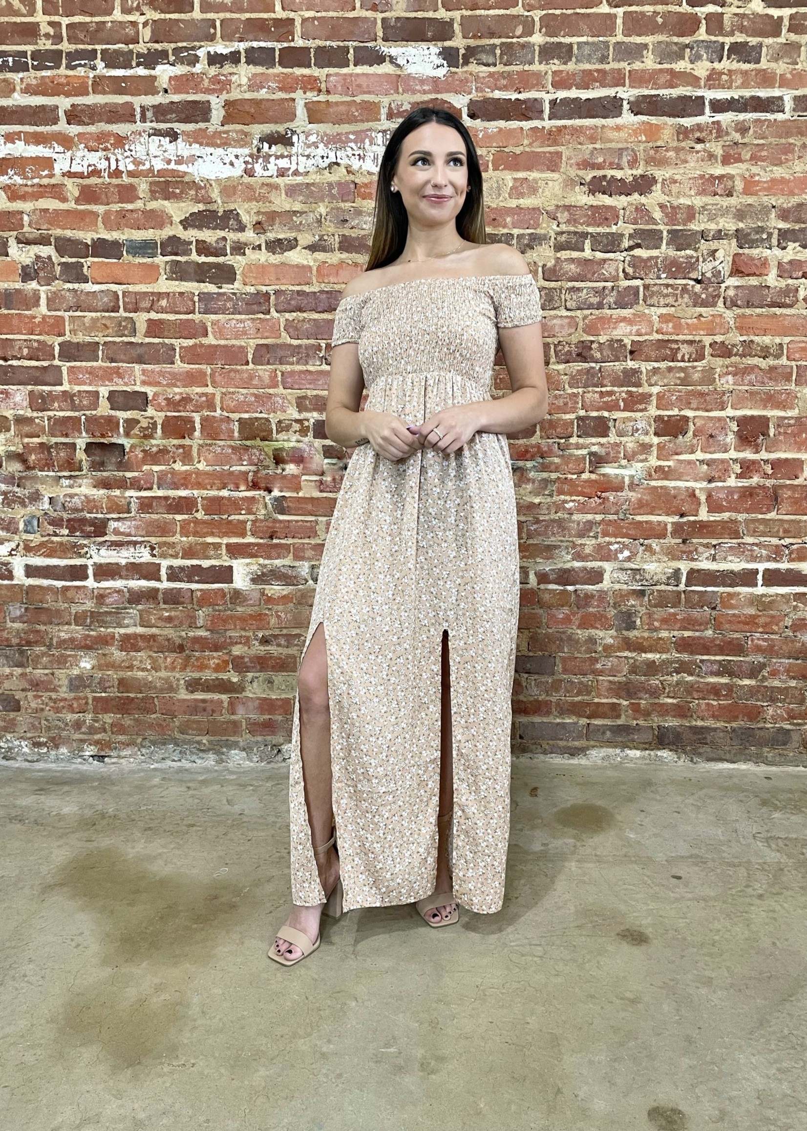 Floral Smocked Off Shoulder Maxi Dress 