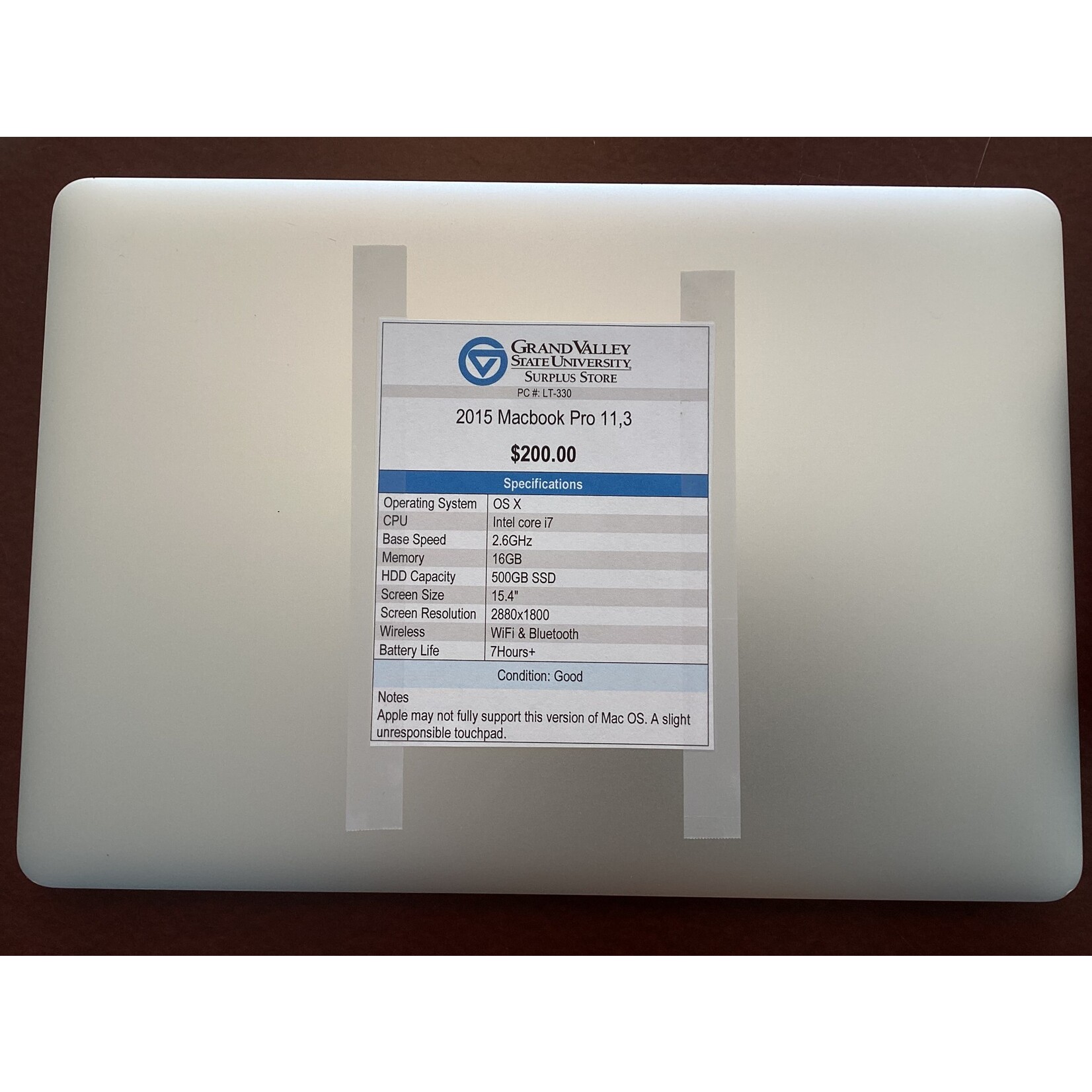 2015 Macbook Pro 11,3 (16GB, 500GB, 15.4" screen size)
