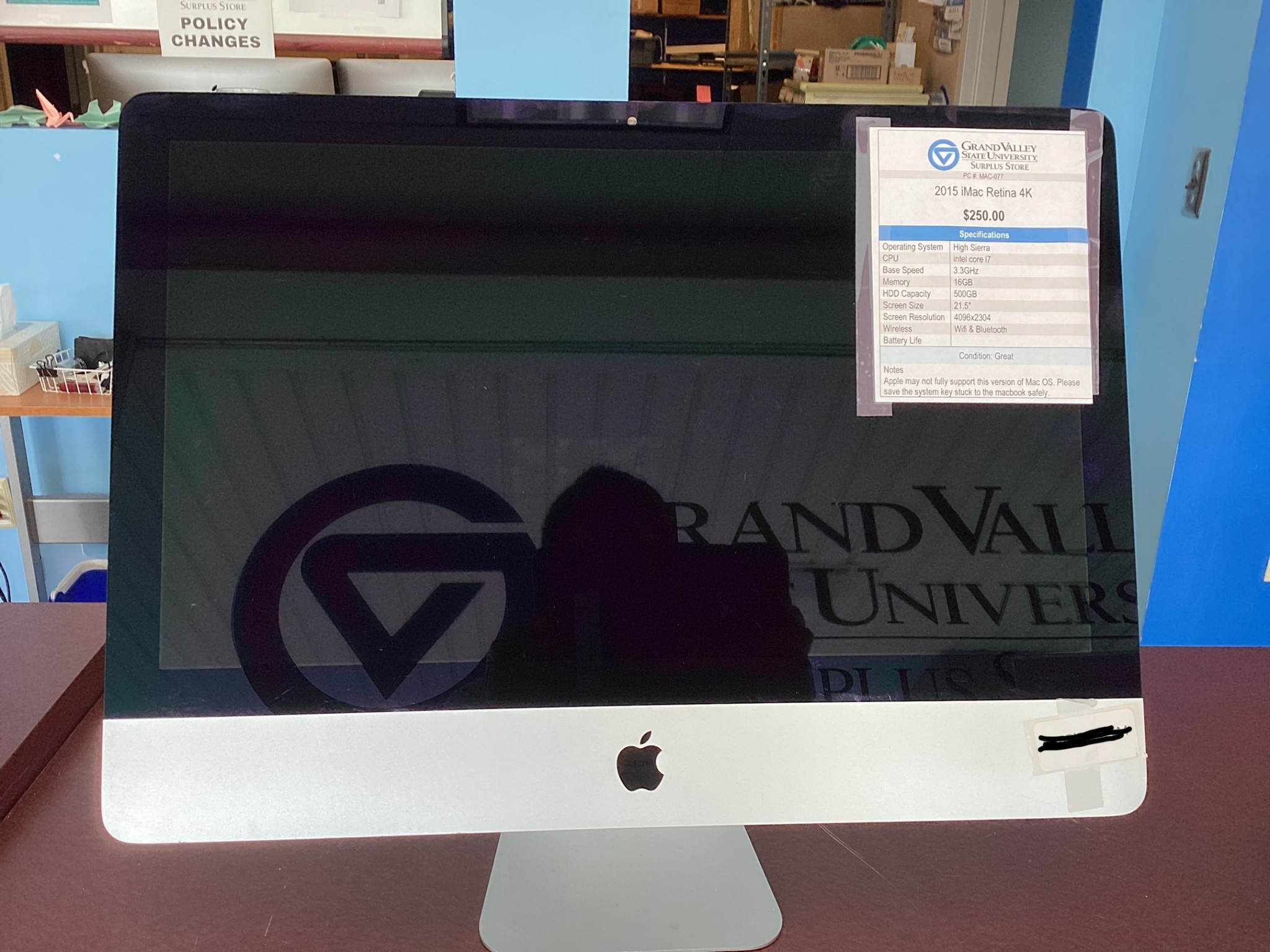 2015 iMac Retina 4K (16Gb, 500Gb, 21.5” screen size) - GVSU