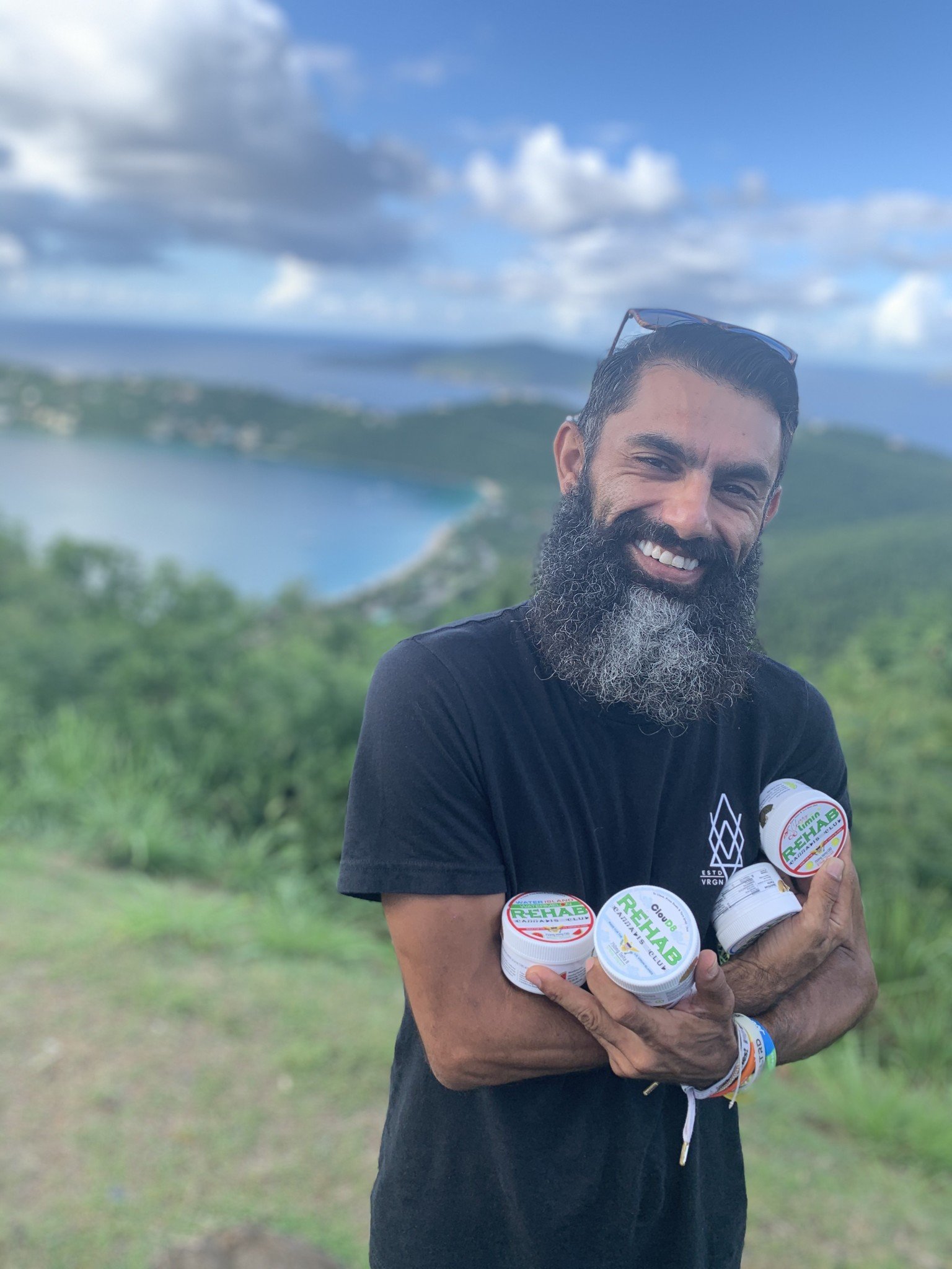 Harout with the first order of The Rehab Cannabis Brand Line of Gummies at Drake's Seat, St. Thomas
