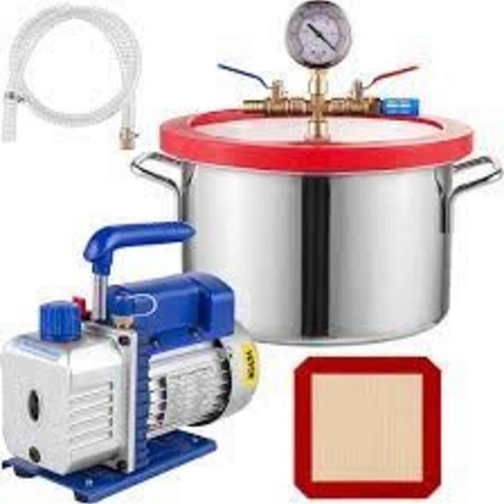 1.5 Gallon Stainless Steel Vacuum Degassing Chamber and 3 CFM Single Stage Pump Kit