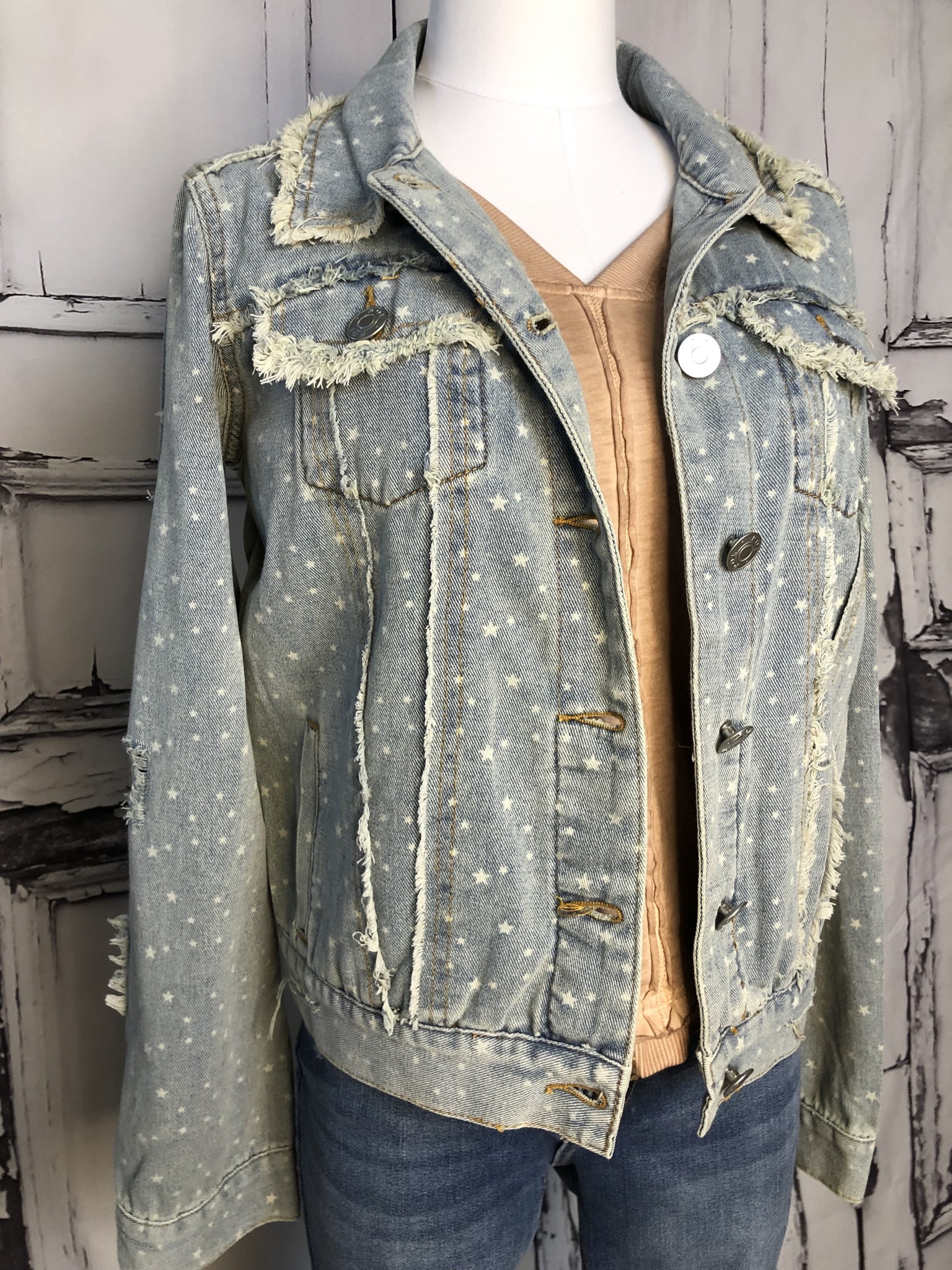 denim jacket with silver fringe
