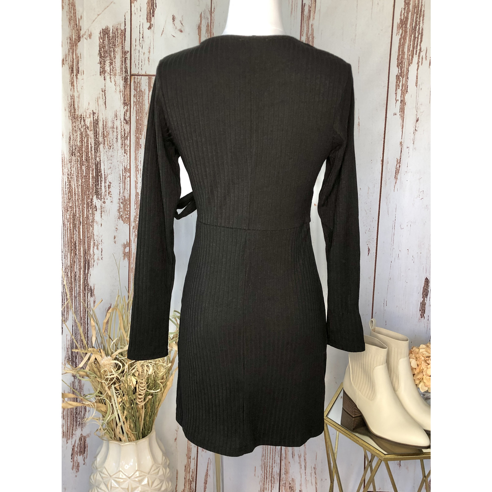 Ella Sweater Dress with Tie Front, black