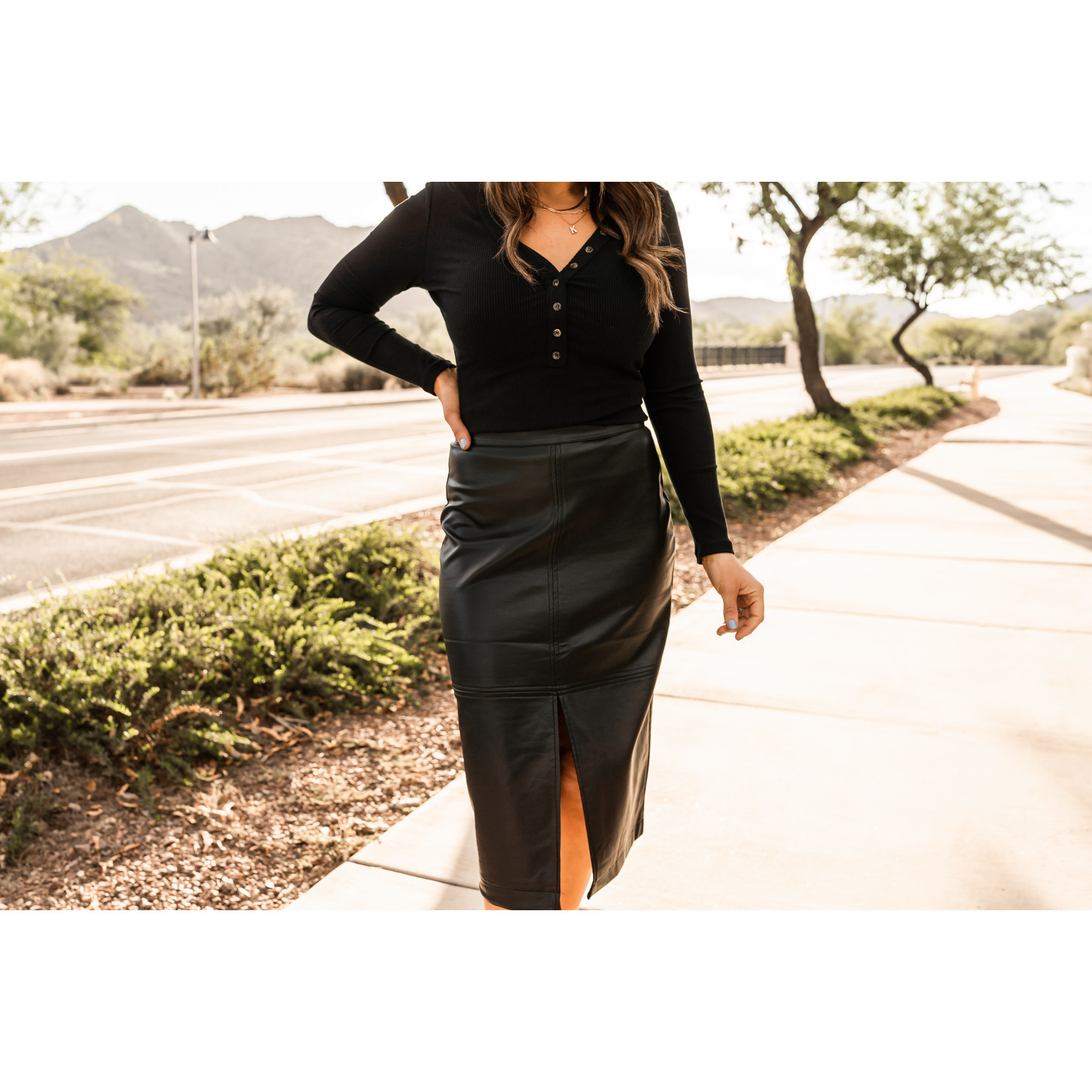 Brea Faux Leather Midi Skirt