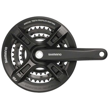 Non-Teslica Shimano, Altus FC-M311, Crankset, 7/8 sp., 175mm, 28/38/48T, Riveted, Square, 50 mm, Black