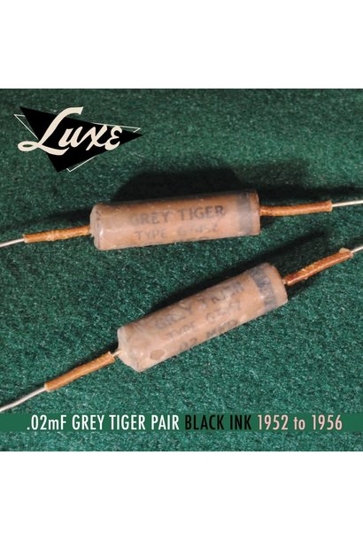 Luxe 1952-1956 Grey Tiger: Matched Pair of Wax Impregnated .02mF Capacitors (Black Ink)