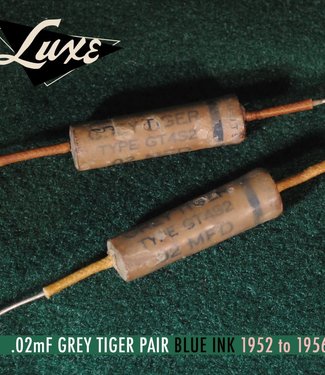 Luxe Radio Luxe 1952-1956 Grey Tiger: Matched Pair of Wax Impregnated .02mF Capacitors (Blue Ink)