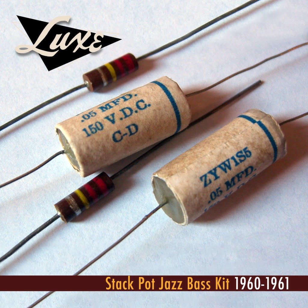 Luxe 1960-1961 Stack Pot Jazz Bass Kit: Pair Wax Impregnated Paper & Foil .05mF Capacitors + Pair 220k CC Resistors-1