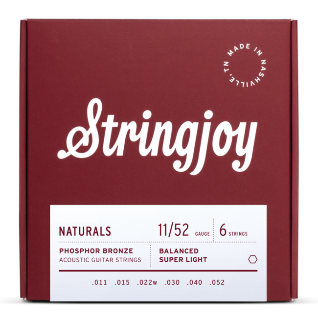 Stringjoy Naturals SJ-NB1152 | Super Light Gauge (11-52) Phosphor Bronze Acoustic Guitar Strings